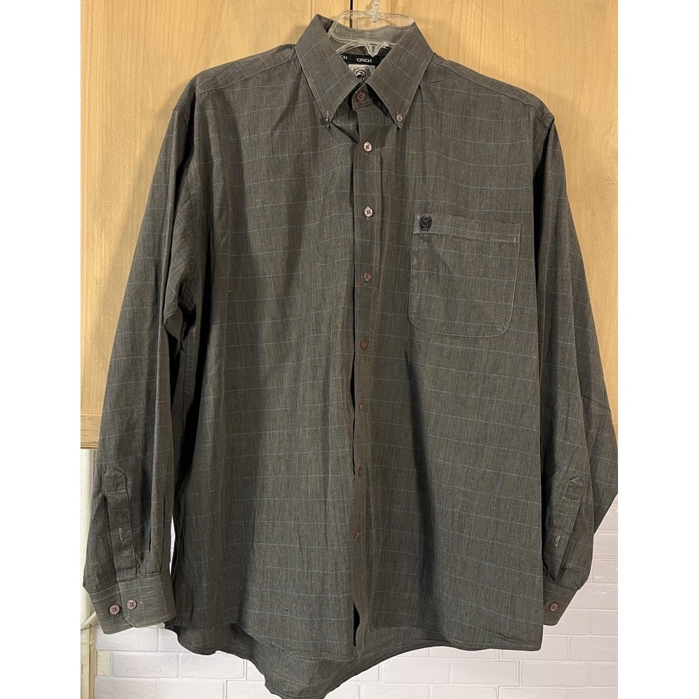 Cinch Button Down Shirt Mens Large Gray Plaid Fair Long Sleeve Western Pocket